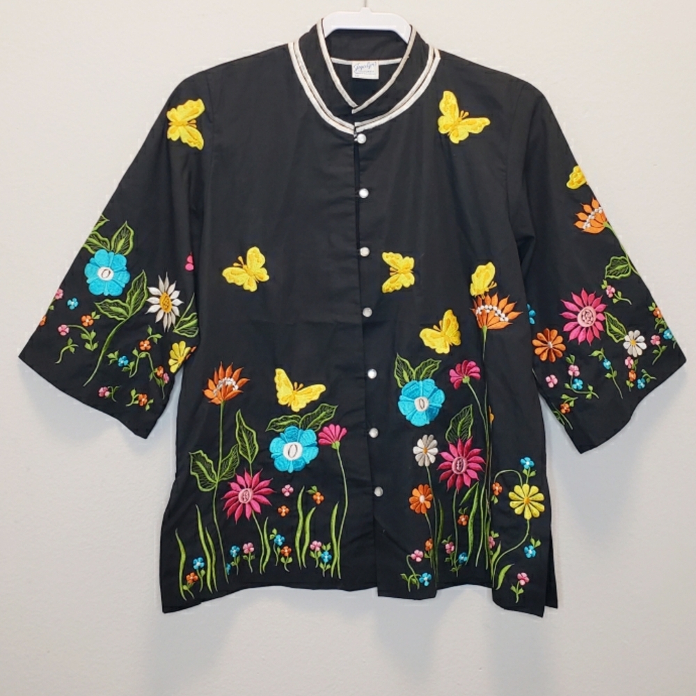 Vintage Joycelyn's California Floral Embroidered Top Women's Size 12